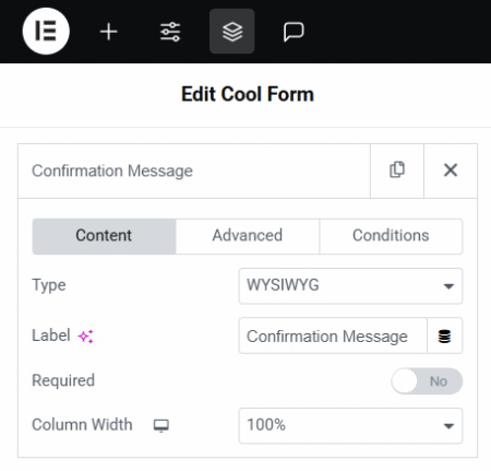 WYSIWYG Field for Elementor Form - Cool FormKit